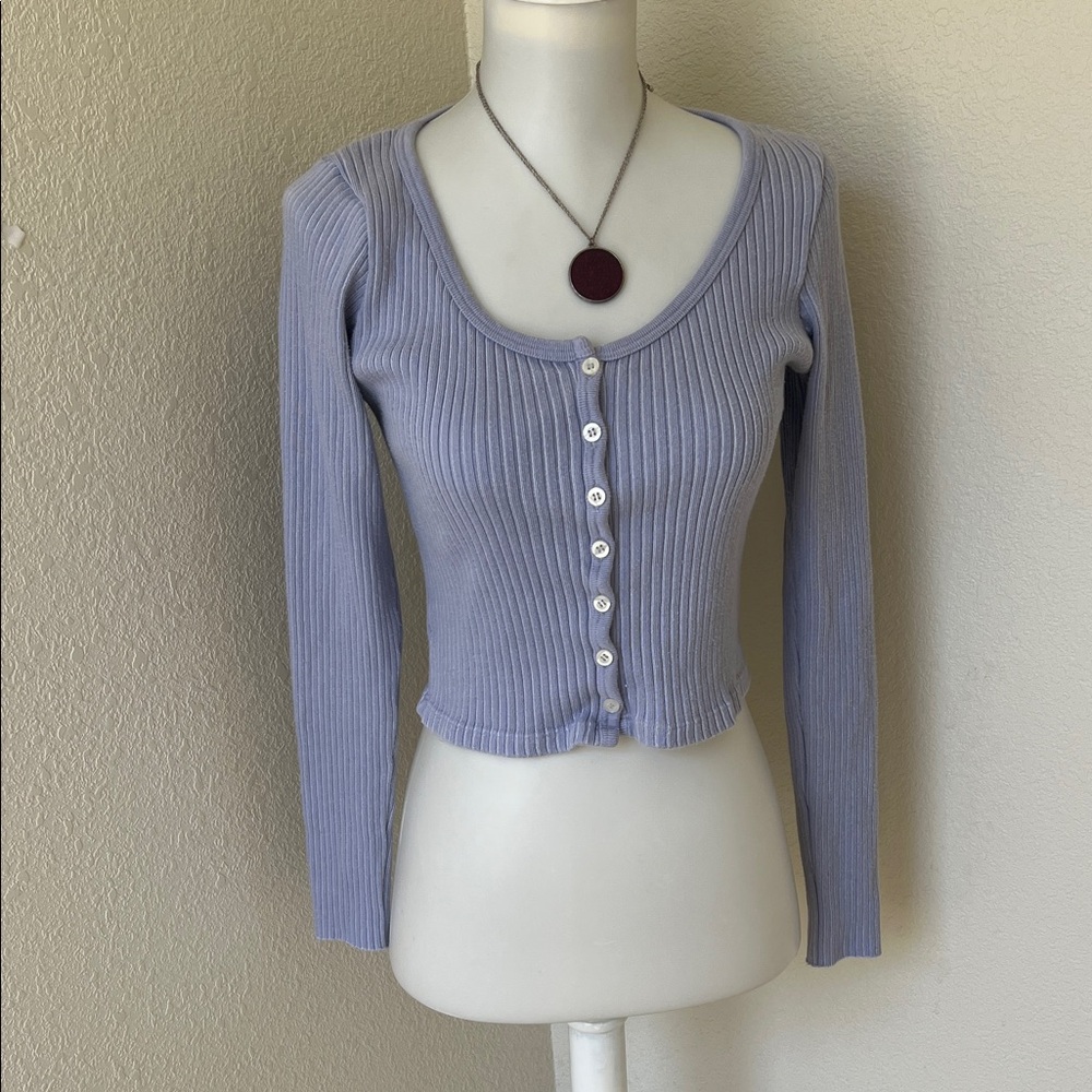 Brandy Melville Lilac Ribbed Button-Up Cardigan